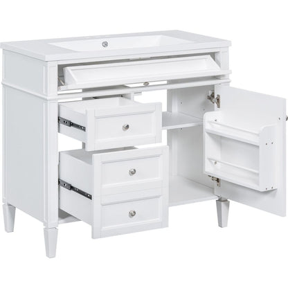 36" Bathroom Vanity with Top Sink, Modern Bathroom Storage Cabinet with 2 Drawers and a Tip-out Drawer, Single Sink Bathroom Vanity