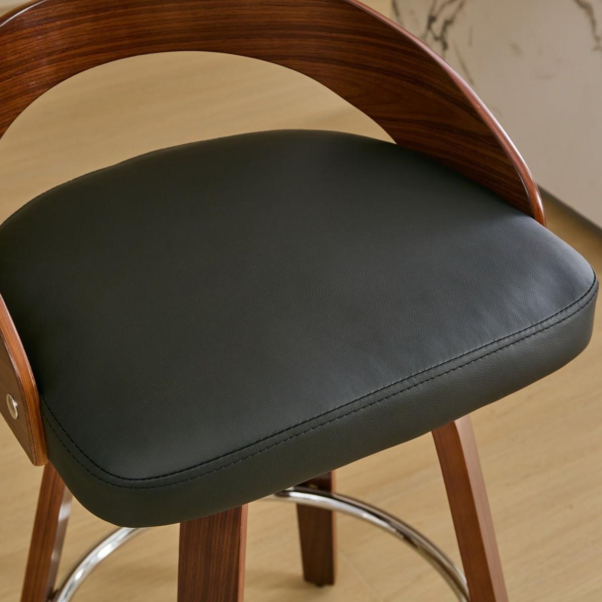 Bar Stools Set of 2, Swivel Bar Height Stools with Low Back, Wood Bar Chairs with Soft Cushion Seat, 25-Inch Seat Height (Black, 25" Counter Height) - Streamdale Furniture