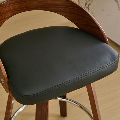 Bar Stools Set of 2, Swivel Bar Height Stools with Low Back, Wood Bar Chairs with Soft Cushion Seat, 25-Inch Seat Height (Black, 25" Counter Height) - Streamdale Furniture