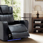 PU Leather Power Recliner Individual Seat Home Theater Recliner with Cooling Cup Holder, Bluetooth Speaker, LED Lights, USB Ports, Tray Table, Arm Storage for Living Room, Black