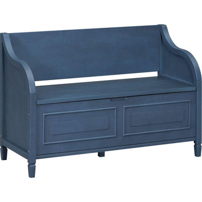 Rustic Style Solid wood Entryway Multifunctional Storage Bench with Safety Hinge (Antique Navy+ Beige)