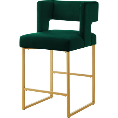 Modern Fashion Counter Height Bar Stools with Unique Square Open Backrest, Set of 2 Versatile Bar Chairs with Sturdy Iron Legs, 26" H Counter Height Chairs for kitchen islands,Jade /Gold