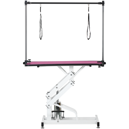 42.5INCH HYDRAULIC PET GROOMING TABLE WITH "H" ARM PINK