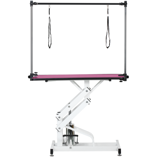 42.5INCH HYDRAULIC PET GROOMING TABLE WITH "H" ARM PINK