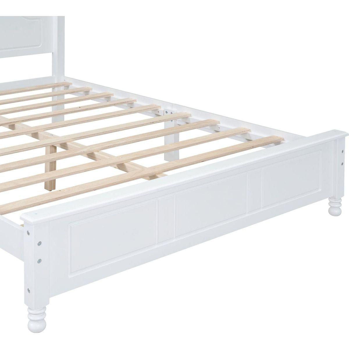 Queen Size Wood Platform Bed Frame,Retro Style Platform Bed with Wooden Slat Support,White