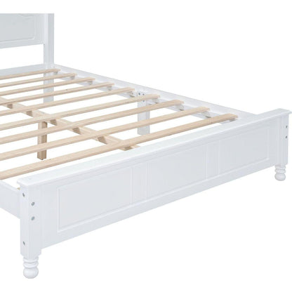 Queen Size Wood Platform Bed Frame,Retro Style Platform Bed with Wooden Slat Support,White
