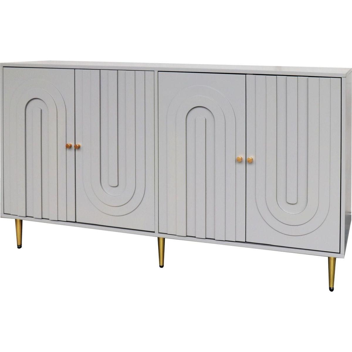 Modern Gray Lacquered 4 Door Wooden Cabinet Sideboard Buffet Server Cabinet Storage Cabinet, for Living Room, Entryway, Hallway, Office, Kitchen and Dining Room