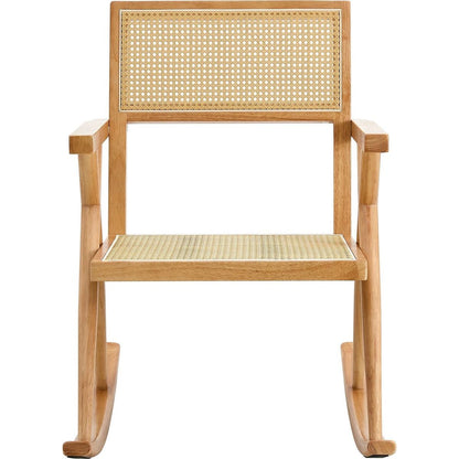 Solid wood+imitation rattan rocking chair allows you to relax quietly indoors and outdoors, enhancing your sense of relaxation, suitable for balconies, gardens, and camping sites