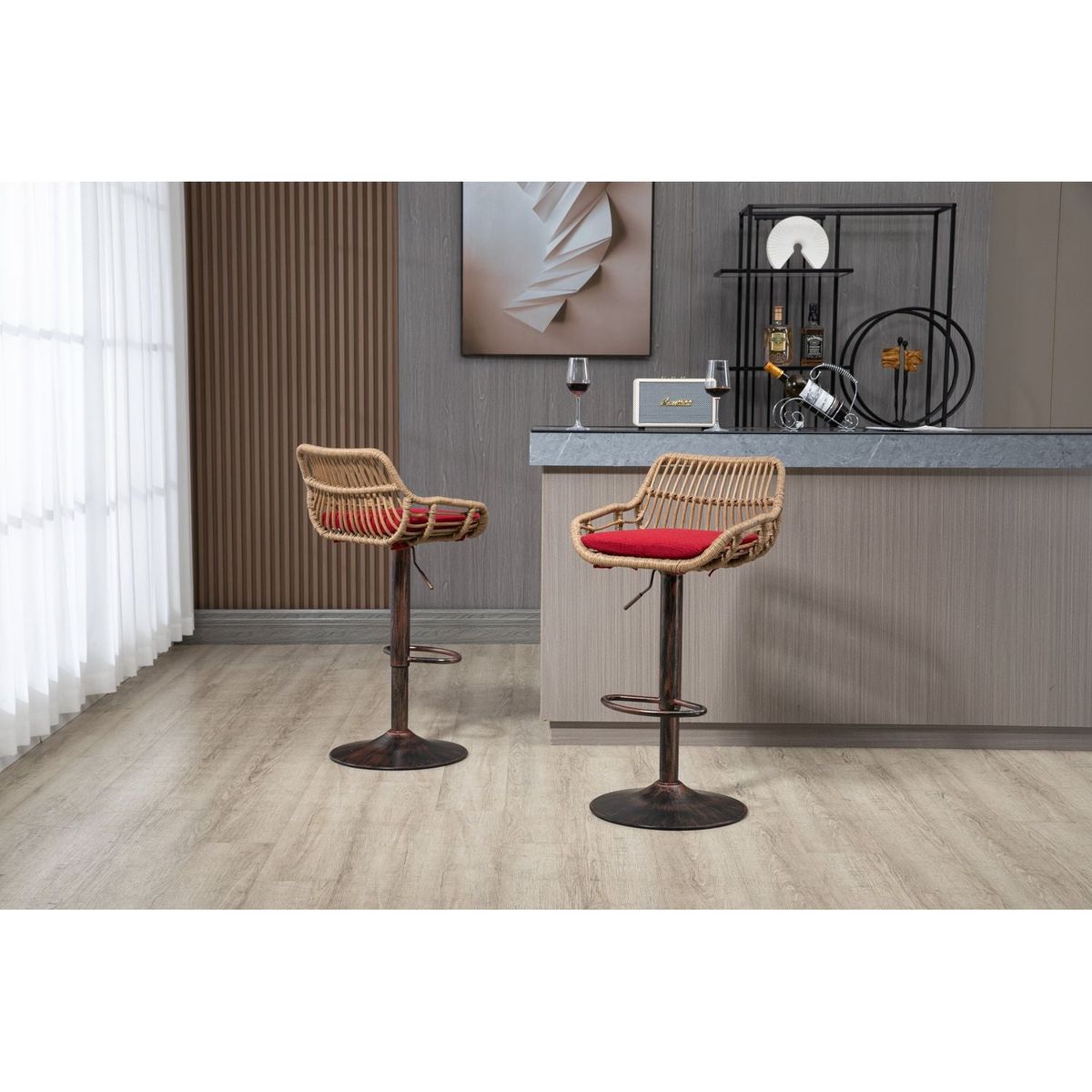 Swivel Bar Stools Set of 2 Adjustable Counter Height Chairs with Footrest for Kitchen, Dining Room 2PC/SET