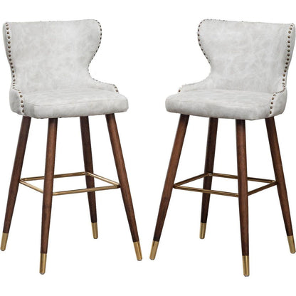 Nevis Mid-century Modern Faux Leather Tufted Nailhead Trim Barstool Set of 2, Off-White