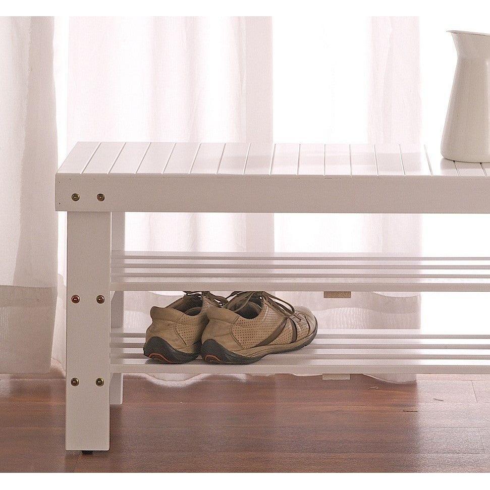Pina Quality Solid Wood Shoe Bench, White Finish