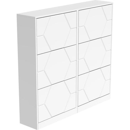 Shoe Storage Cabinet for Entryway, 6 Tiers Shoe Organizer with Carved Panels, Carving Shoe Closet,Vertical Shoe Cabinet for Front Door Entrance,Outdoor,Symmetric Design+White Finish