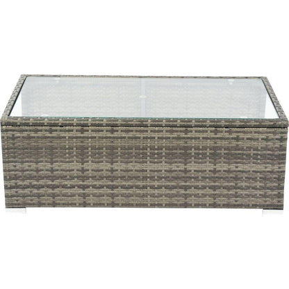 8 Piece Patio Sectional Wicker Rattan Outdoor Furniture Sofa Set with One Storage Box Under Seat and Cushion Box Grey wicker + Black Cushion + Clear Glass Top