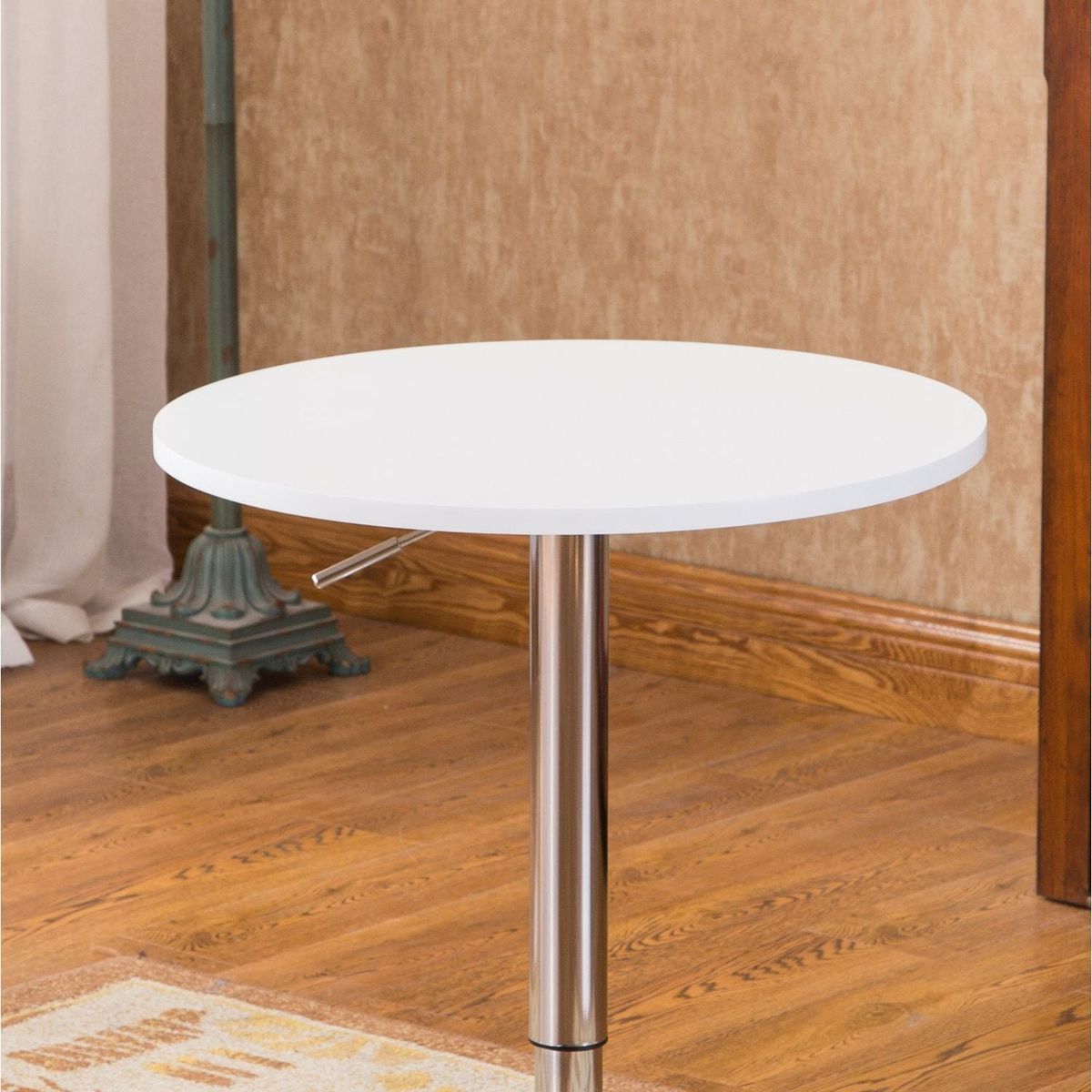 Adjustable Wood and Metal Bar Table in White - Streamdale Furniture