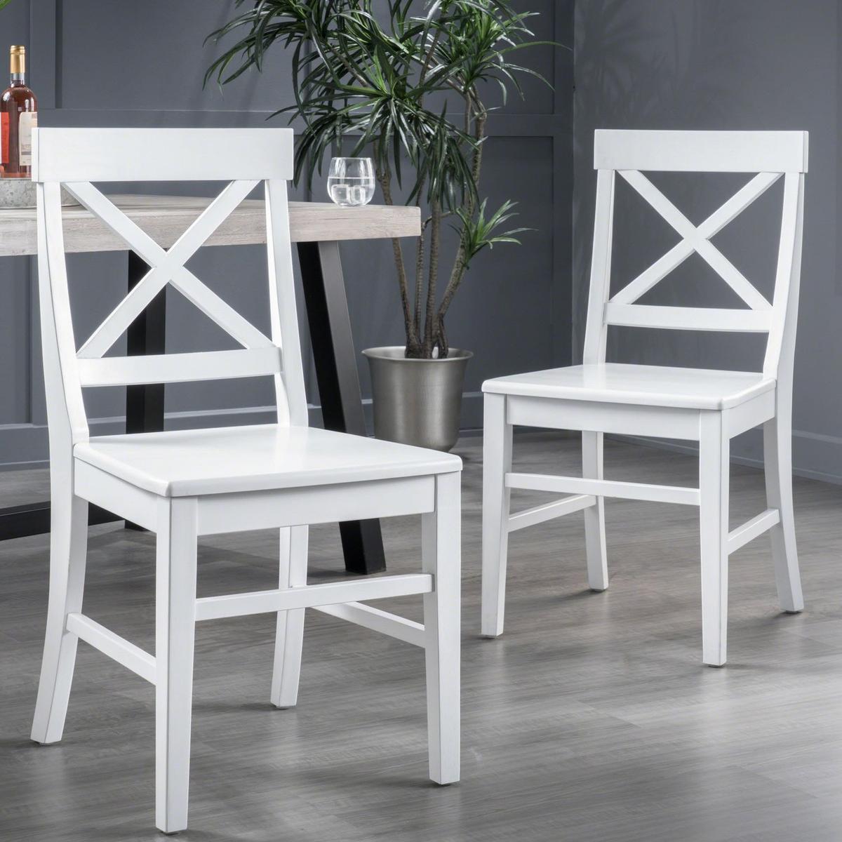 Acacia Wood Dining Chairs, White - Streamdale Furniture