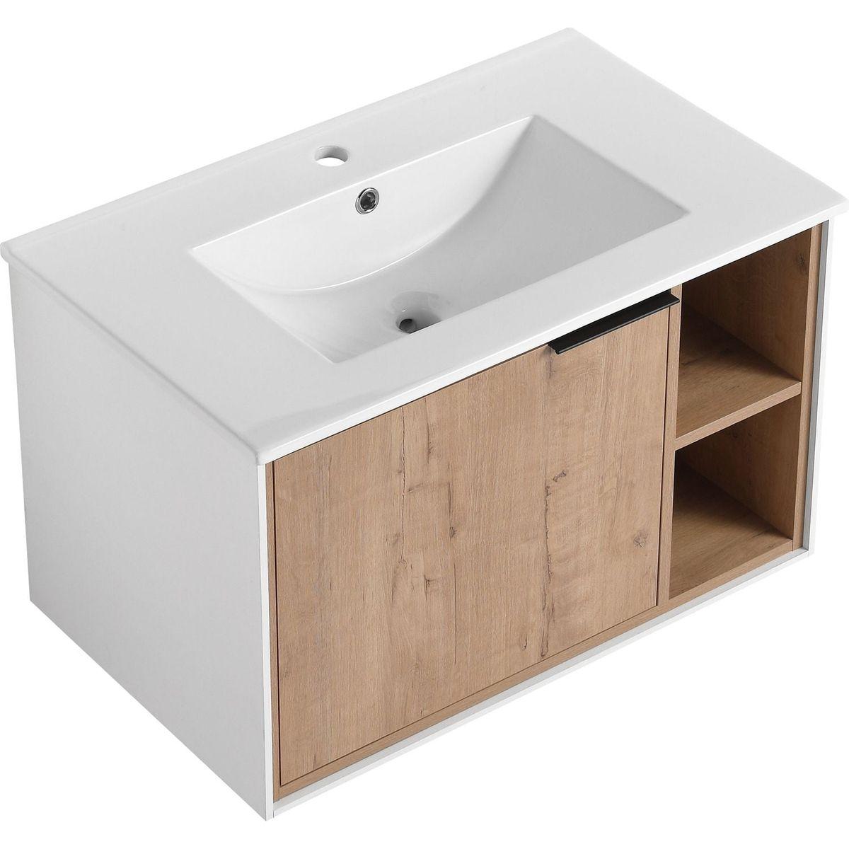 30" Floating Wall-Mounted Bathroom Vanity with Ceramics Sink & Soft-Close Cabinet Door