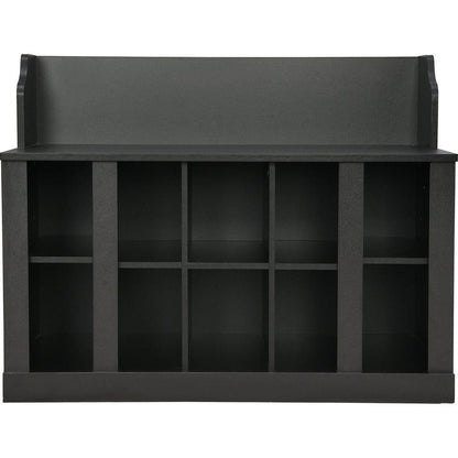 Shoe Storage Bench with Shelves and 4 Hooks, Elegant Hall Tree with Wall Mounted Coat Rack, Entryway Organizer For Hallway, Foyer, Mudroom, Black