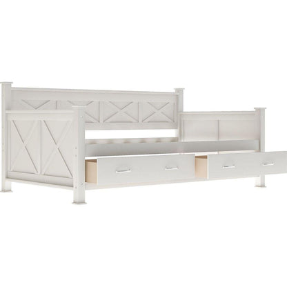 Twin Size Wooden Modern and Rustic Casual Style Daybed, Cream White