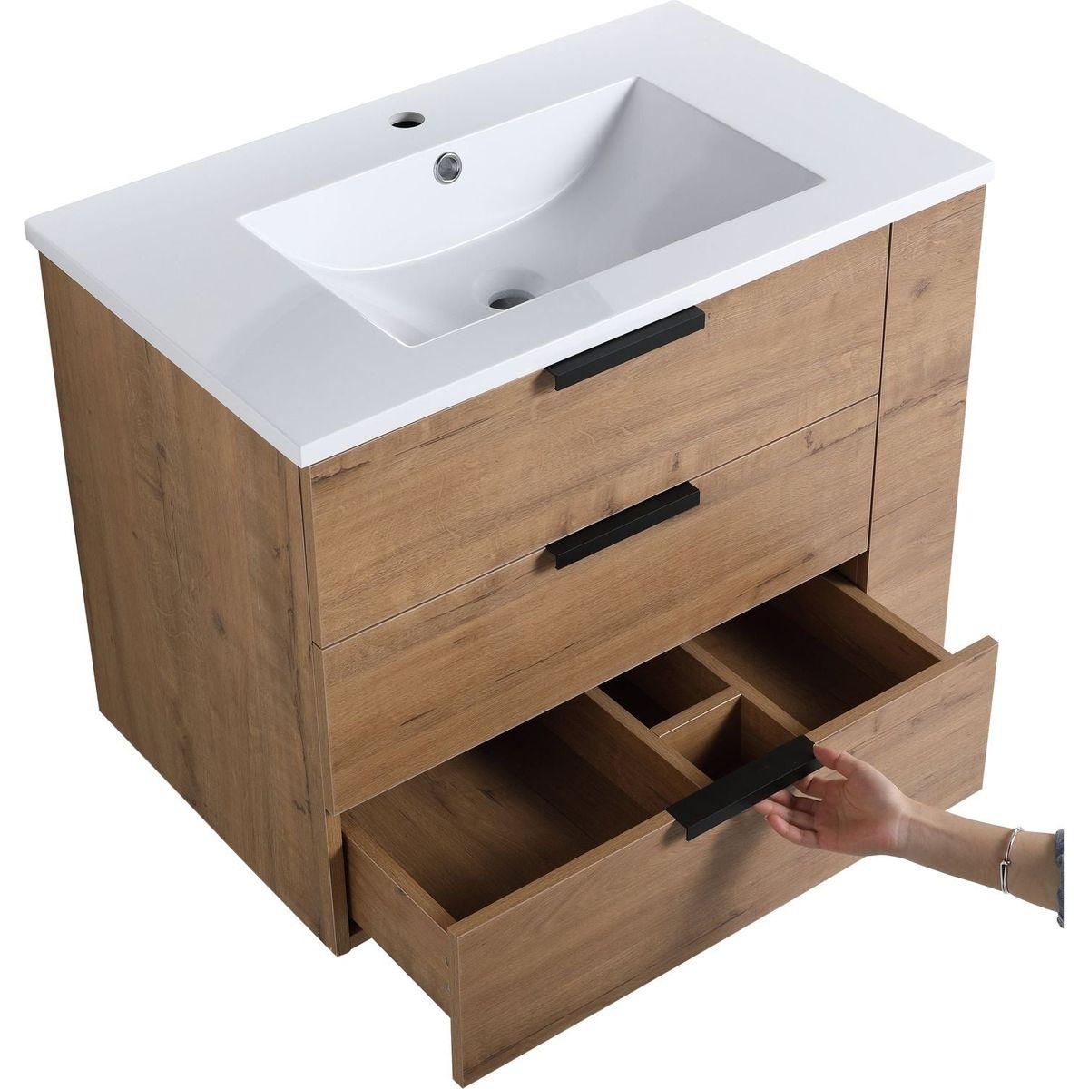 30 Inch Wall Mounting Bathroomg Vanity With Sink, Soft Close Drawer and Side Shelf-GGRB3020MOWH