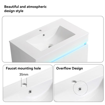 24" Bathroom Vanity with Sink, Radar Sensing Light, Large Storage Space and Metal legs, Wall Mounted/Standing Bathroom Vanity Sink,White