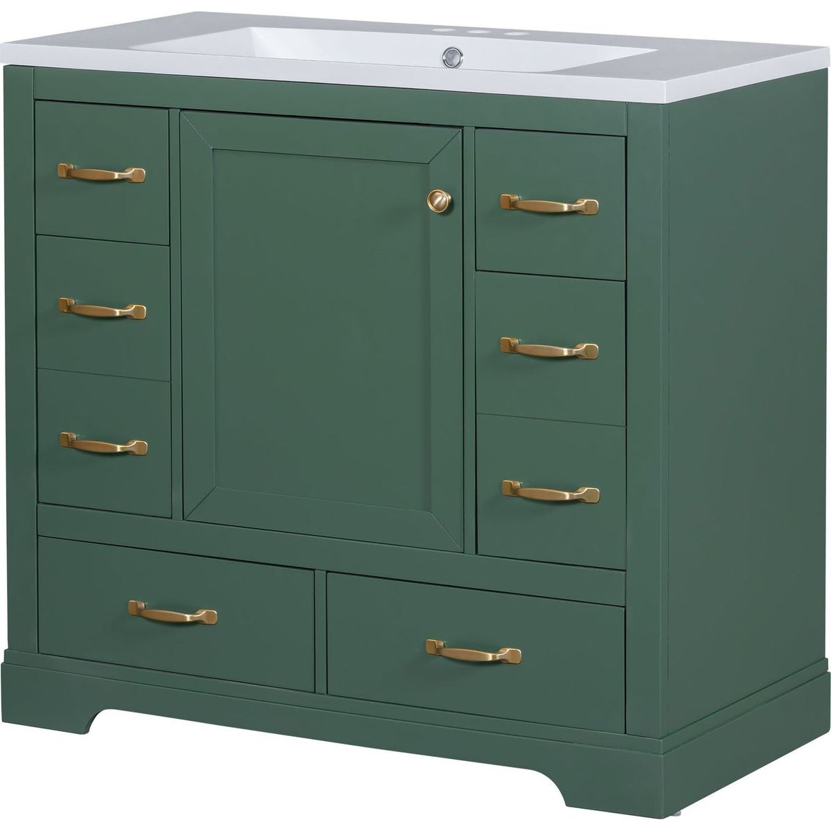 36" Bathroom Vanity with Sink Combo, Six Drawers, Multi-Functional Drawer Divider, Adjustable Shelf, Green