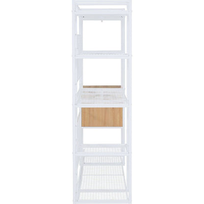 Open-Style Wardrobe with Hanging Rails, Shelves and Drawers, White