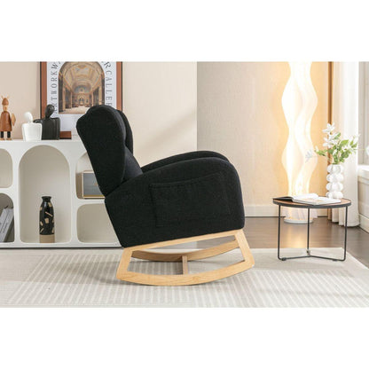 Teddy Fabric Rocking Chair With Packet Wood Legs,Black