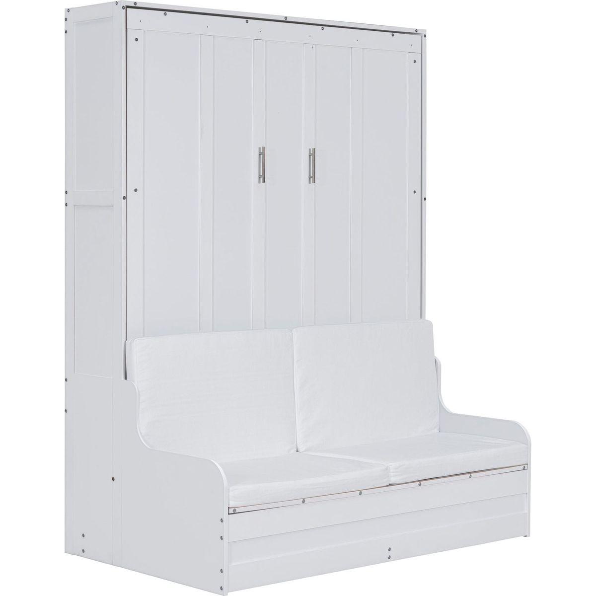 Queen Size Murphy Bed Wall Bed with Cushion,White
