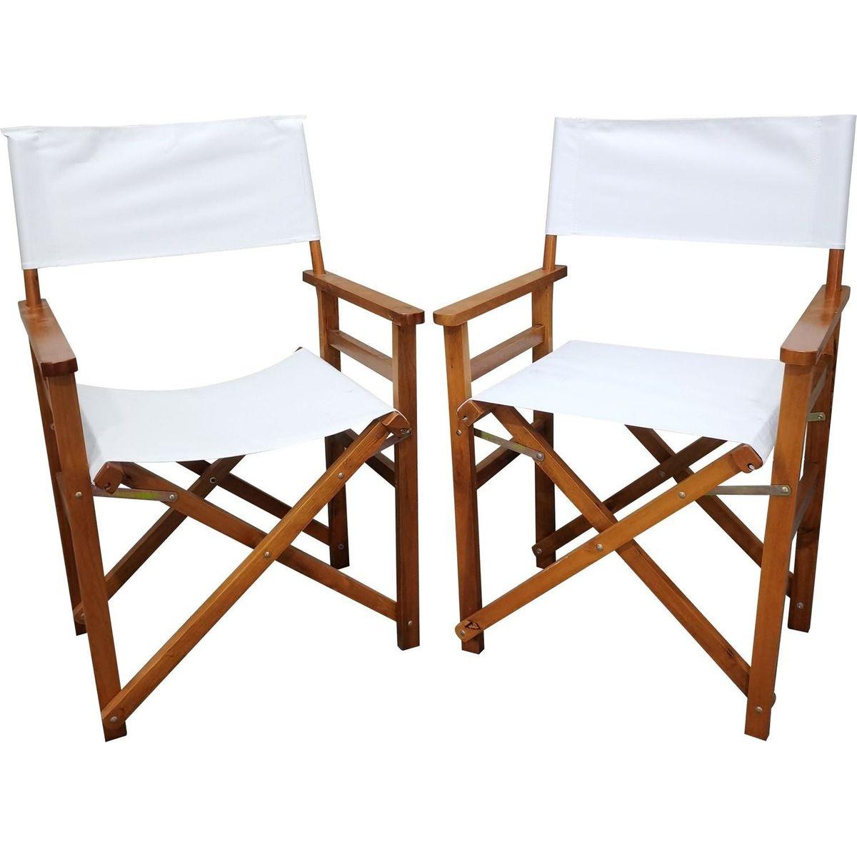 Folding Chair Wooden Director Chair Canvas Folding Chair Folding Chair 2pcs/set populus + Canvas (Color : White)