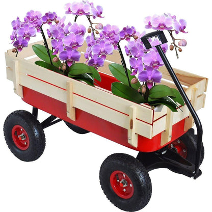 outdoor sport wagon tools cart wooden side panels air tires Wagon (red)