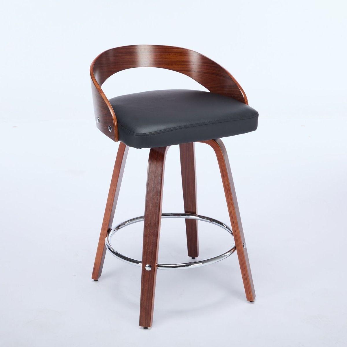 Bar Stools Set of 2, Swivel Bar Height Stools with Low Back, Wood Bar Chairs with Soft Cushion Seat, 25-Inch Seat Height (Black, 25" Counter Height) - Streamdale Furniture