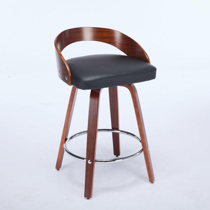 Bar Stools Set of 2, Swivel Bar Height Stools with Low Back, Wood Bar Chairs with Soft Cushion Seat, 25-Inch Seat Height (Black, 25" Counter Height) - Streamdale Furniture