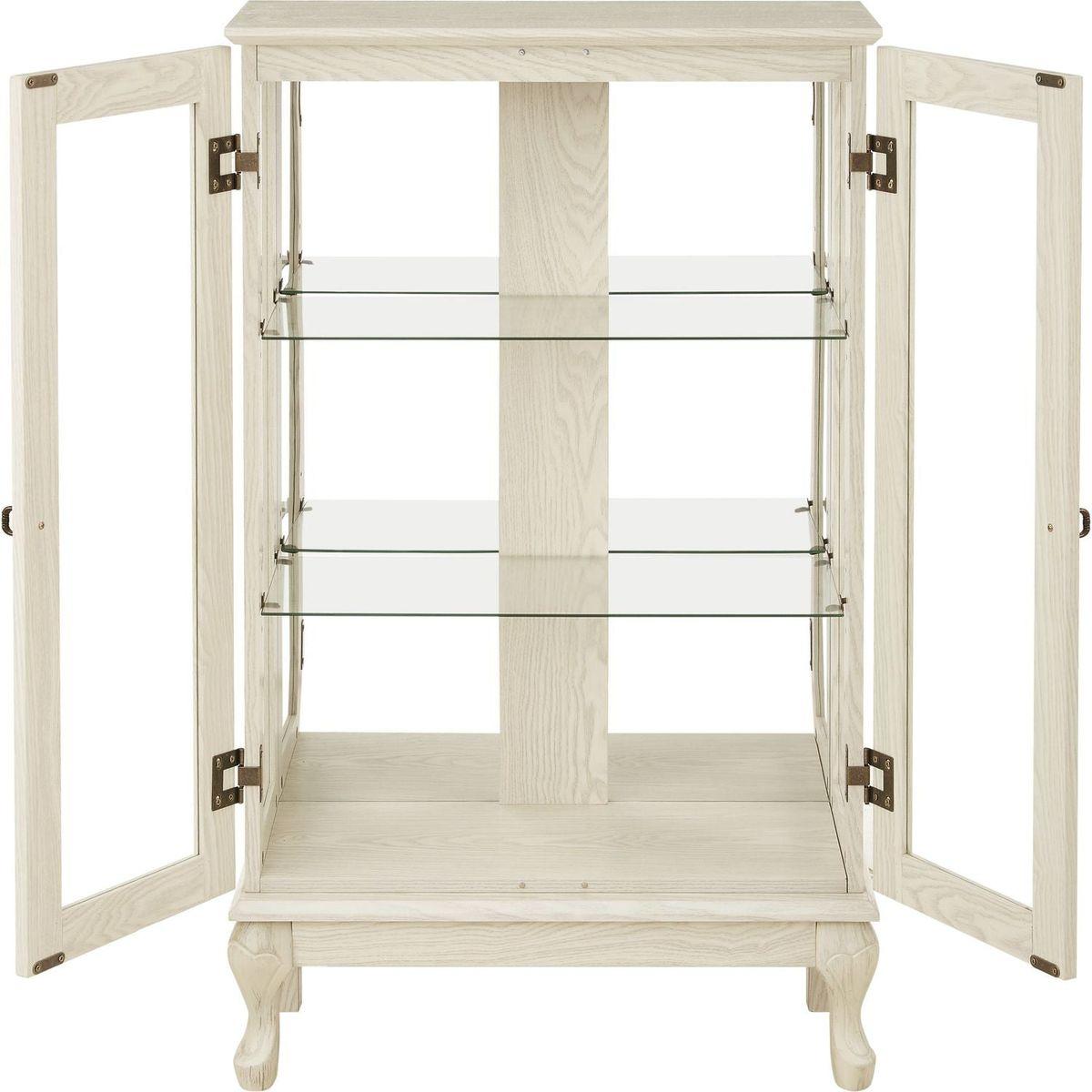 2 Doors Curio Cabinet with Tempered Glass Doors, Curio Cabinets with Mirrored Back Panel and Adjustable Shelves, Lighted Display Cabinet for Home, Office Light Bulb Included White