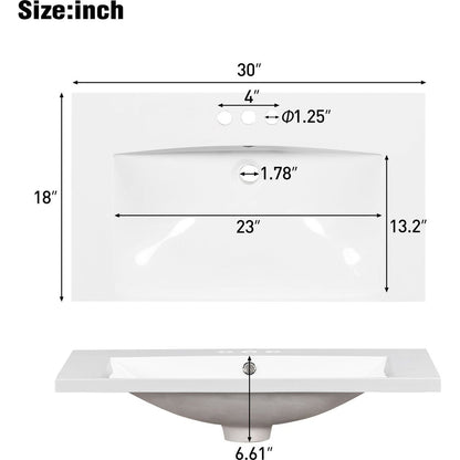 30" Bathroom Vanity with Top Sink, Modern Bathroom Storage Cabinet with 2 Drawers and a Tip-out Drawer, Single Sink Bathroom Vanity