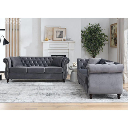 3-seater + 3-seater Combination sofa.Grey Velvet