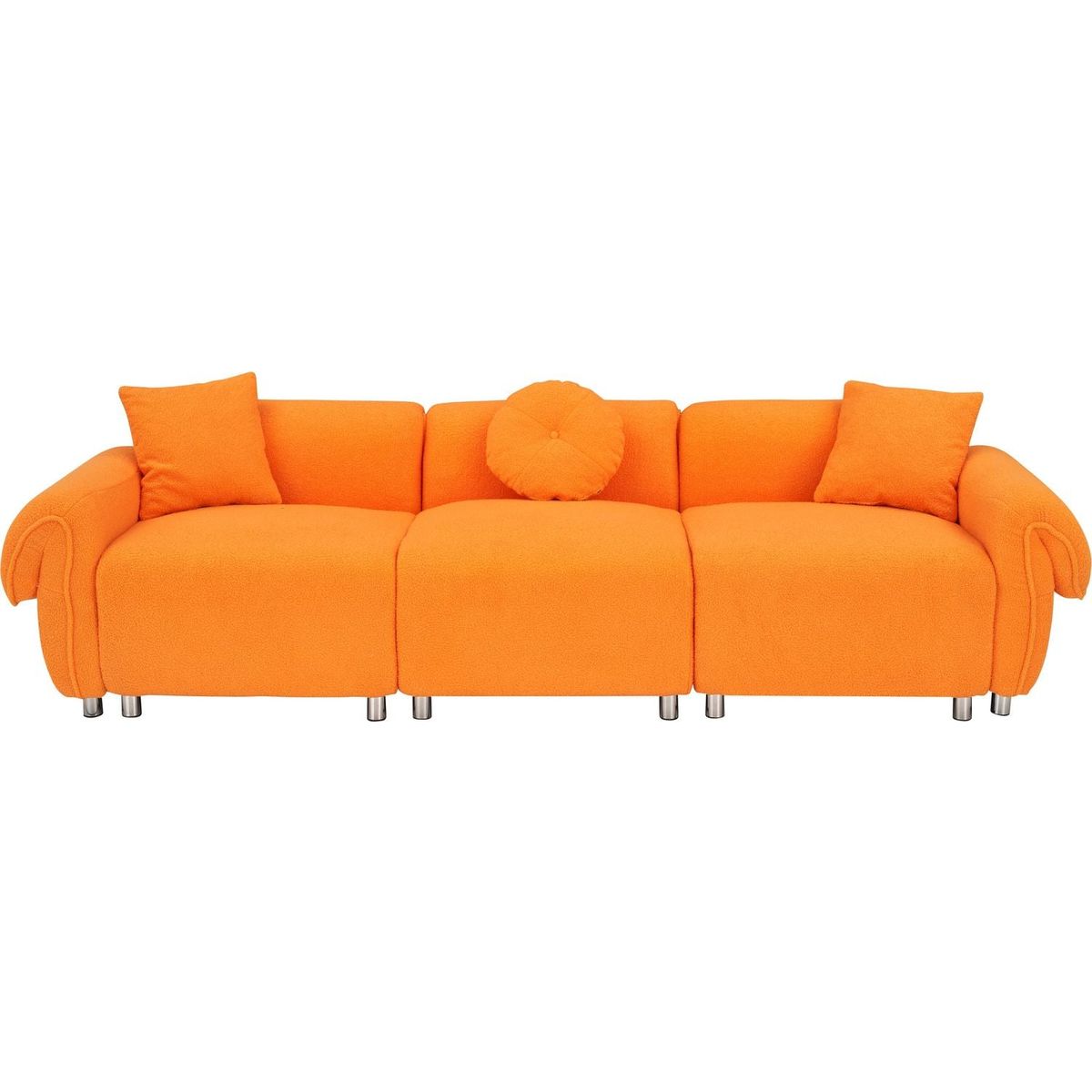 orange teddy velvet fabric, with 3 pillows, three-person sofa can be placed in the living room and other scenes