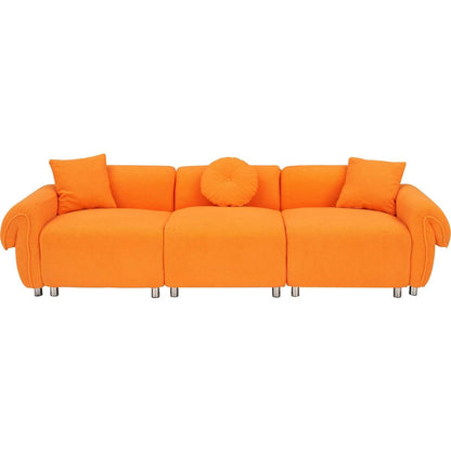 orange teddy velvet fabric, with 3 pillows, three-person sofa can be placed in the living room and other scenes