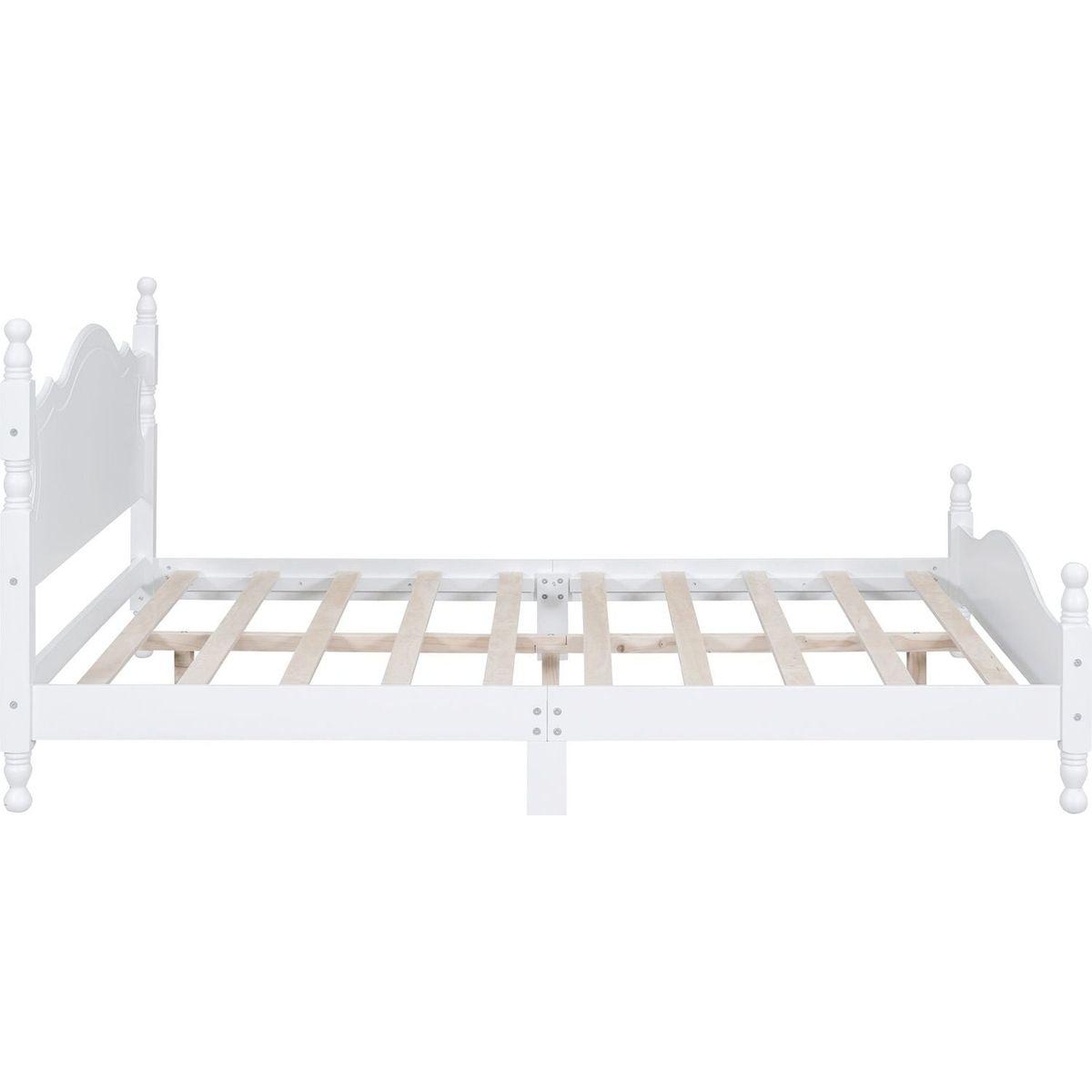 Queen Size Wood Platform Bed Frame,Retro Style Platform Bed with Wooden Slat Support,White