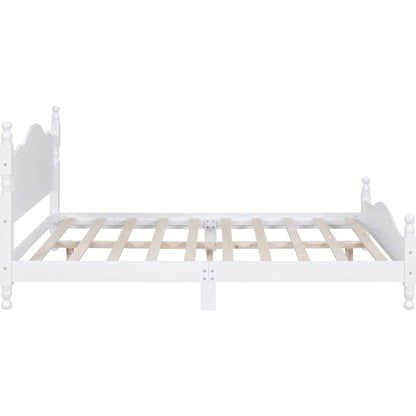 Queen Size Wood Platform Bed Frame,Retro Style Platform Bed with Wooden Slat Support,White