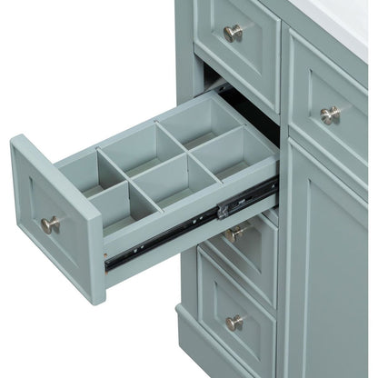 36" Bathroom Vanity with Sink Combo, One Cabinet and Six Drawers, Solid Wood and MDF Board, Green