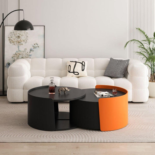 Nesting Coffee Table, Round Nesting Tables and End Tables for Small Space, Modern Side Tables with Extendable Sliding Tabletop for Living Room, Office,Black, No Need Assembly