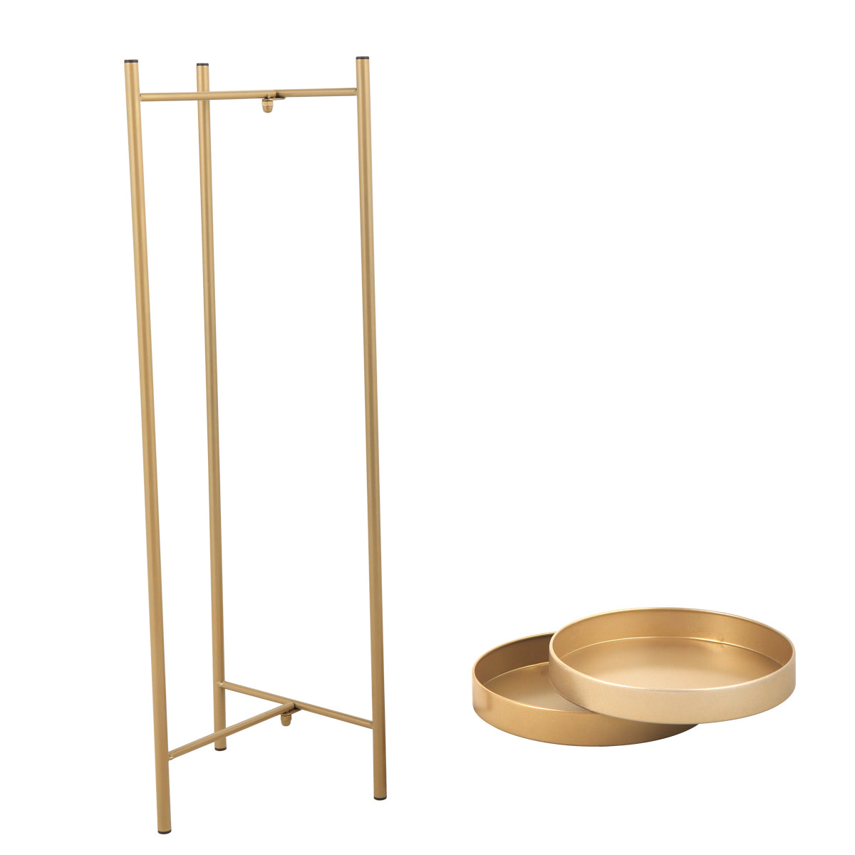 Modern Folding Metal 2-Tier Plant Stand Potted Plant Holder Shelf with 2 Round Trays Indoor Outdoor, Versatile, Golden