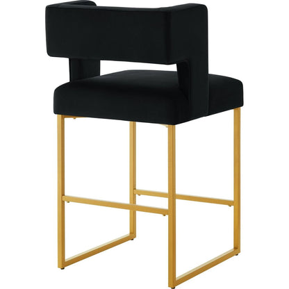 Modern Fashion Counter Height Bar Stools with Unique Square Open Backrest, Set of 2 Versatile Bar Chairs with Sturdy Iron Legs, 26" H Counter Height Chairs for kitchen islands, Black/Gold