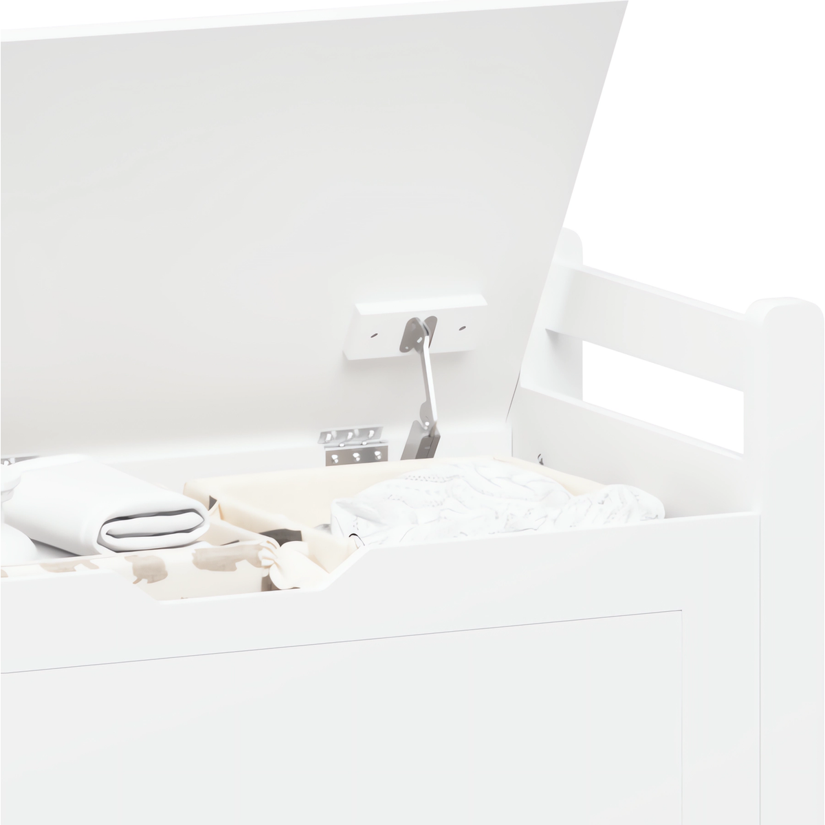 Kids Toy Box Chest, White Rubber Wood Toy Box for Boys Girls, Large Storage Cabinet with Cushion Seat Bench/Flip-Top Lid/Safety Hinge, Toy Storage Organizer Trunk for Nursery, Playroom