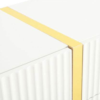 Luxury Fluted TV Stand for TVs Up to 80", Modern Entertainment Center with Storage Cabinets & Drawers, Smooth Media Console with Golden Wood Grain Legs for Living Room, White