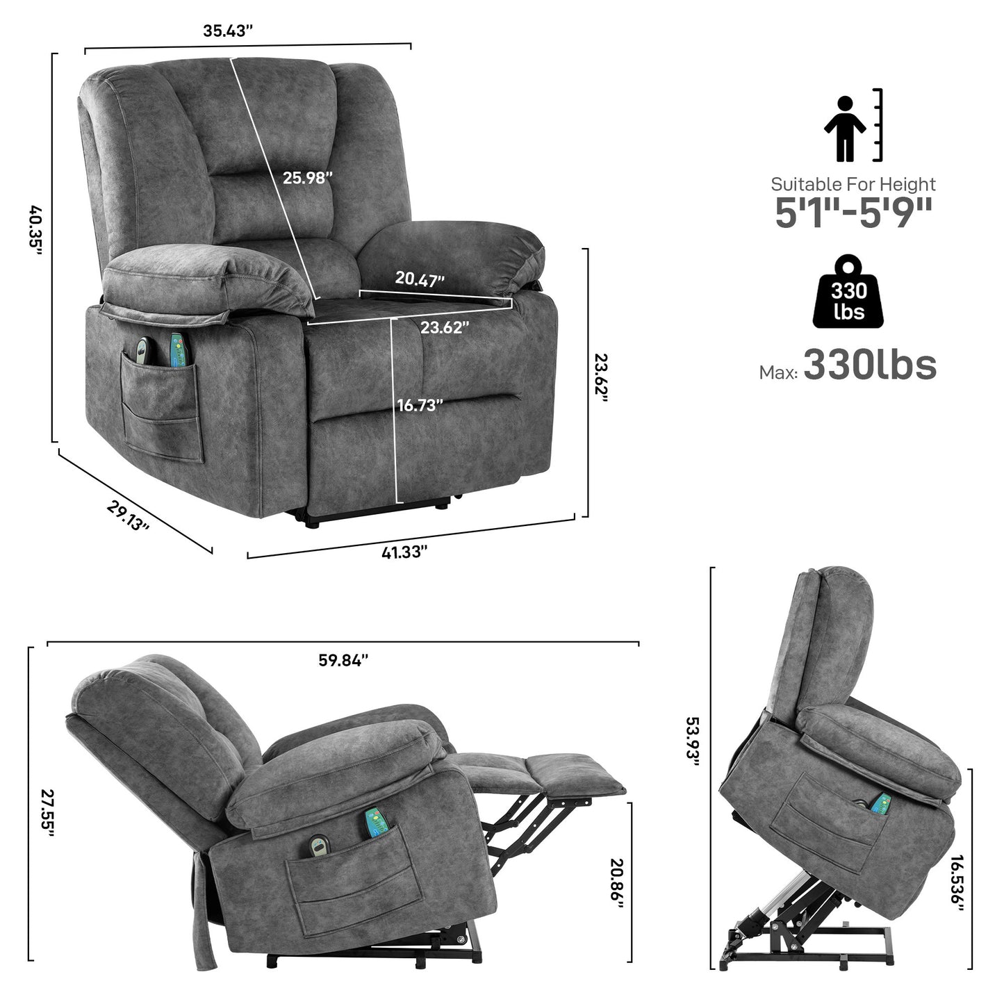 Power Lift Recliner Chair Sofa for Elderly with Massage