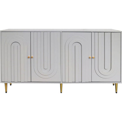 Modern Gray Lacquered 4 Door Wooden Cabinet Sideboard Buffet Server Cabinet Storage Cabinet, for Living Room, Entryway, Hallway, Office, Kitchen and Dining Room