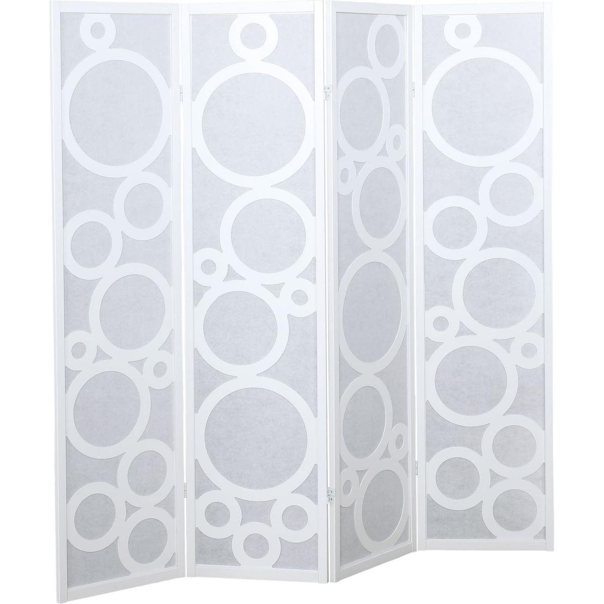Arvada 4-Panel Wood Room Divider with Circle Pattern, White