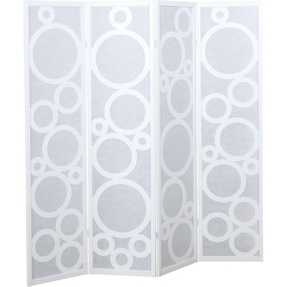 Arvada 4-Panel Wood Room Divider with Circle Pattern, White