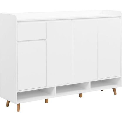 Sleek and Contemporary Shoe Cabinet with Adjustable Shelves, Minimalist Home Organizer with Solid Wood Legs, Storage Sideboard for Entryway, Living Room, White